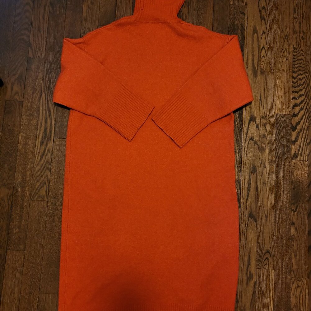 Zara Women L Orange Knit Turtleneck Midi Sweater Dress